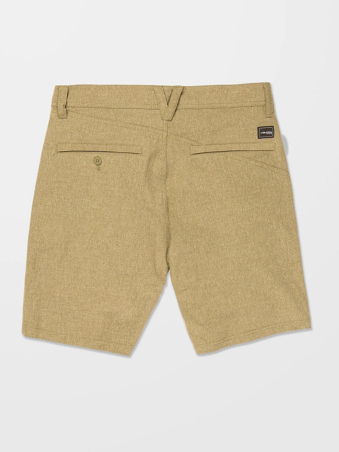 Shorts Volcom Frickin Cross in Cachi Scuro e Midnight Blue, con tessuto idrofobico e asciugatura rapida, ideali per attività acquatiche e casual.