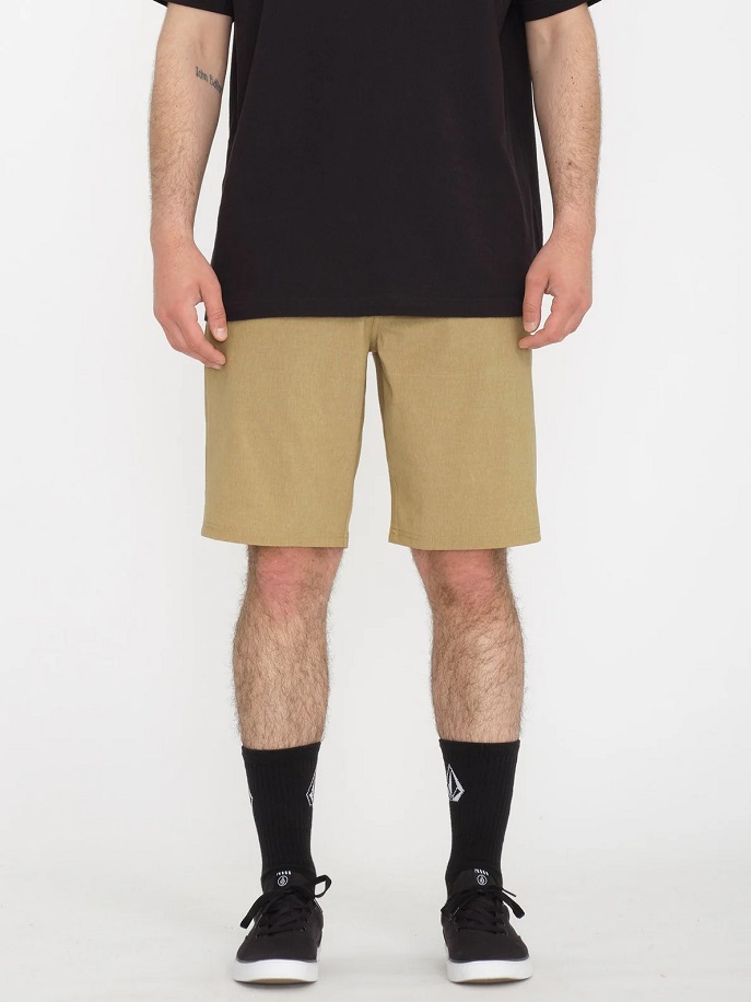 Shorts Volcom Frickin Cross in Cachi Scuro e Midnight Blue, con tessuto idrofobico e asciugatura rapida, ideali per attività acquatiche e casual.