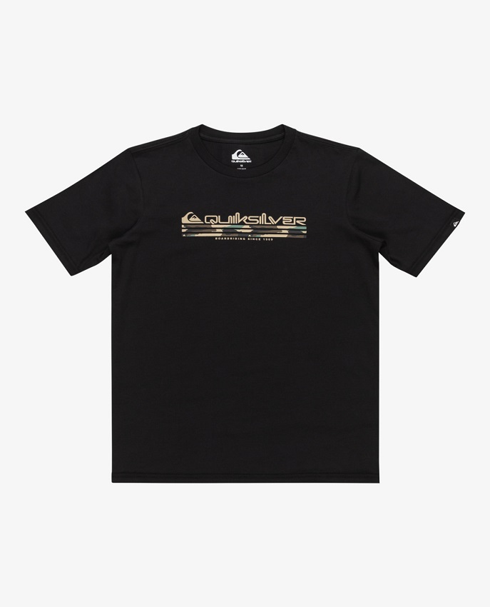 Maglietta Quiksilver Omni Fill da ragazzo, maniche corte, logo Quiksilver camouflage frontale, 100% cotone, ideale per l'abbigliamento surf da uomo.