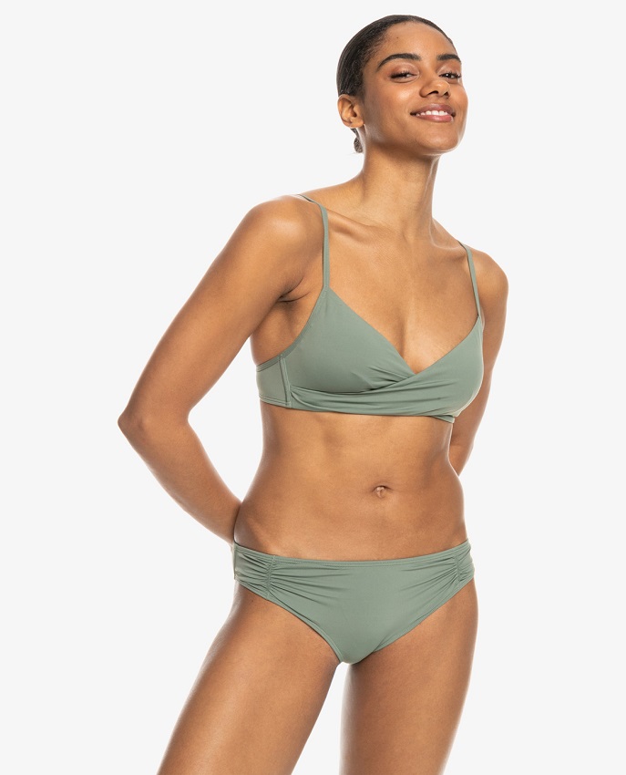 Bikini Set Roxy Beach Classics con motivo tinta unita, spalline regolabili e imbottiture staccabili, ideale per l'abbigliamento surf da donna.