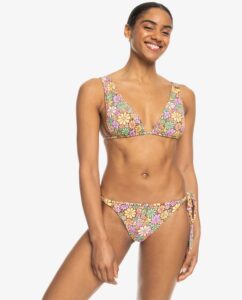 Bikini Set Roxy All About Sol con motivo floreale, spalline regolabili e imbottiture staccabili, ideale per l'abbigliamento surf da donna.