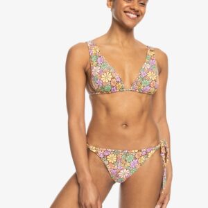Bikini Set Roxy All About Sol con motivo floreale, spalline regolabili e imbottiture staccabili, ideale per l'abbigliamento surf da donna.
