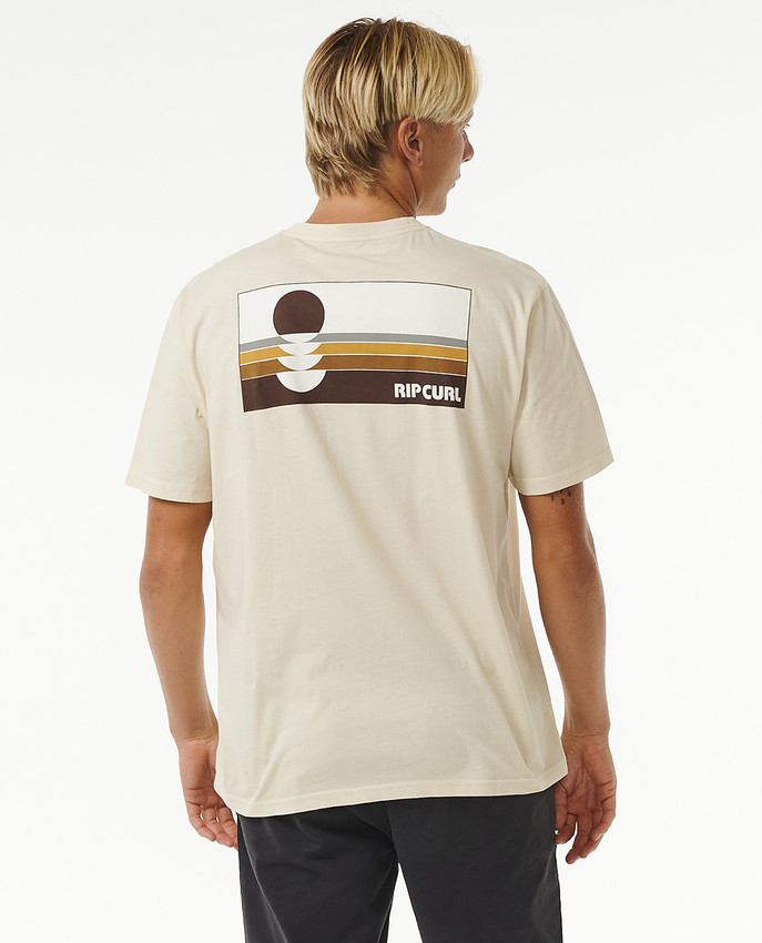 Maglietta Rip Curl Surf Revival da uomo, bianco vintage con stampa Rip Curl sul petto e sul retro, ideale per l'abbigliamento surf da uomo