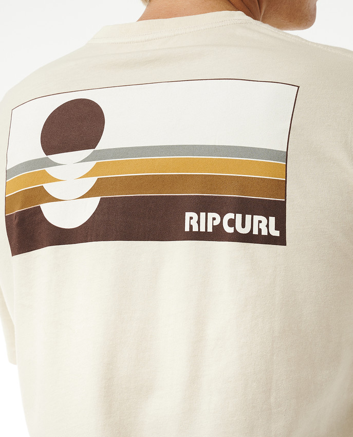 Maglietta Rip Curl Surf Revival da uomo, bianco vintage con stampa Rip Curl sul petto e sul retro, ideale per l'abbigliamento surf da uomo