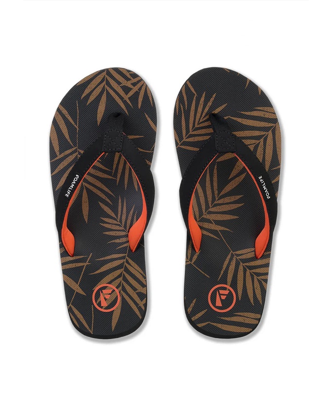 Infradito Foamlife Zikat SC da donna con stampa motivo palme e interno arancione.