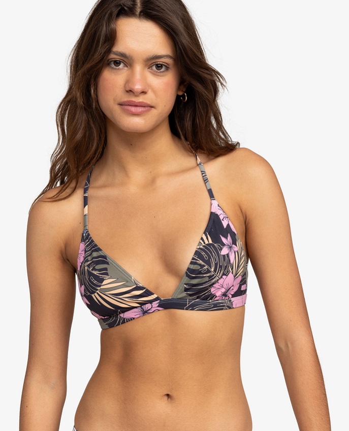 Bikini Top Roxy The Cut Back con spalline regolabili, imbottiture removibili e motivo floreale.