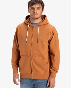 Felpa Salt Water Quiksilver marrone da uomo con zip integrale, cappuccio e tasche marsupio.