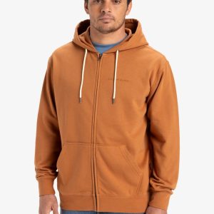 Felpa Salt Water Quiksilver marrone da uomo con zip integrale, cappuccio e tasche marsupio.