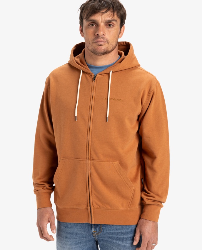 Felpa Salt Water Quiksilver marrone da uomo con zip integrale, cappuccio e tasche marsupio.