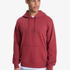 Felpa Comp Logo Quiksilver burnt russet da uomo con cappuccio, tasca marsupio e logo frontale.