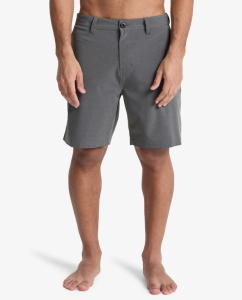 Shorts Union Heather Amph Quiksilver neri da uomo, modello ibrido 19" con gamba dritta e tasche laterali.