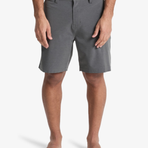 Shorts Union Heather Amph Quiksilver neri da uomo, modello ibrido 19" con gamba dritta e tasche laterali.