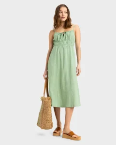 Vestito Midi Rosie Skies Roxy da donna con spalline regolabili e laccio frontale.