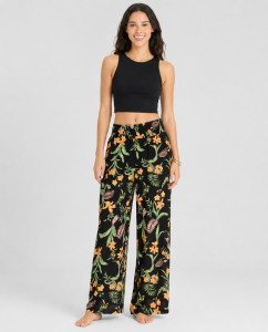 Pantaloni Along The Beach Roxy da donna in viscosa crinkle con vita alta elasticizzata.