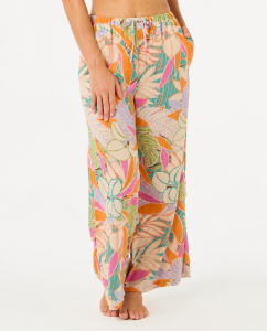 Pantaloni Cala Vadella Rip Curl da donna a vita alta con stampa all-over e laccio frontale.