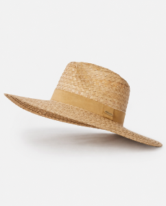 Cappello Panama Premium Surf Rip Curl da donna in paglia con tesa larga e cordino regolabile.