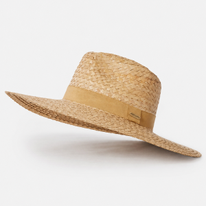 Cappello Panama Premium Surf Rip Curl da donna in paglia con tesa larga e cordino regolabile.