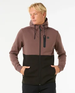 Felpa Departed Anti-Series Rip Curl da uomo colore Mushroom Rock con cappuccio, zip integrale e tasche.