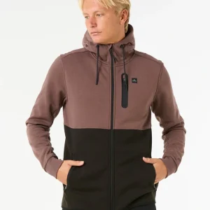 Felpa Departed Anti-Series Rip Curl da uomo colore Mushroom Rock con cappuccio, zip integrale e tasche.
