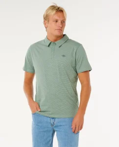 Polo Easy As Rip Curll nera da uomo in cotone con relaxed fit, righe yarn dyed, maniche corte e ricamo sul petto.