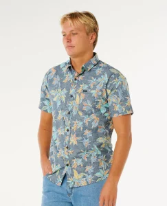 Camicia Sessions Rip Curl in cotone e viscosa con stampa integrale, tasca sul petto e vestibilità regolare.