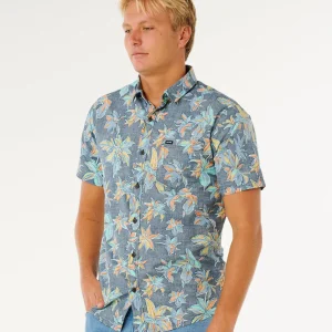 Camicia Sessions Rip Curl in cotone e viscosa con stampa integrale, tasca sul petto e vestibilità regolare.
