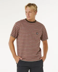 T-shirt Search Stripe Rip Curl da uomo color Coffee in cotone jacquard con tasca sul petto e loose fit