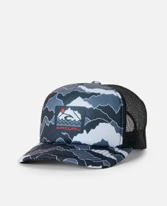 Cappello Weekender Trucker Rip Curl Black Grey da uomo con visiera curva e profilo high profile