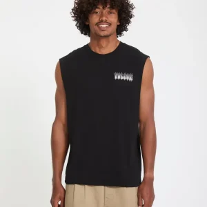 Canotta Gamma Doom Volcom da uomo nera smanicata in cotone con stampa grafica fronte e retro