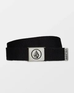 Cintura Circle Web Belt Volcom nera da uomo con fibbia in metallo e logo Stone frontale. colore nero