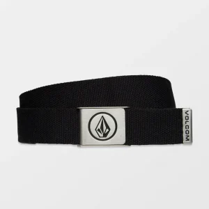 Cintura Circle Web Belt Volcom nera da uomo con fibbia in metallo e logo Stone frontale. colore nero