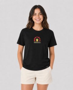 T-shirt Soulmate American Socks nera con stampa fronte retro e scritta giapponese Demonic Soulmate.
