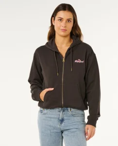 Felpa Lay Day Relaxed Rip Curl da donna color bone con cappuccio, relaxed fit e stampe davanti e dietro.
