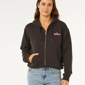 Felpa Lay Day Relaxed Rip Curl da donna color bone con cappuccio, relaxed fit e stampe davanti e dietro.