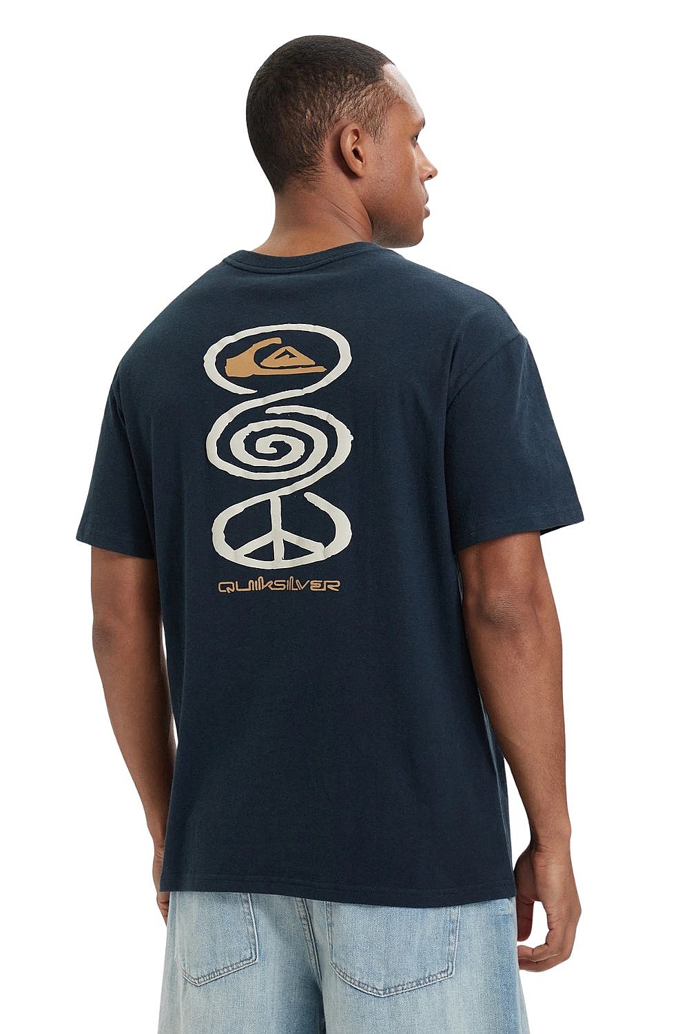 Maglietta Harmony Spiral Quiksilver blue da uomo con maniche corte e stampa serigrafica fronte e retro