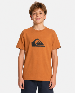 Maglietta Ev Comp Logo Quiksilver da ragazzo con serigrafia sul petto e girocollo.