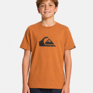 Maglietta Ev Comp Logo Quiksilver da ragazzo con serigrafia sul petto e girocollo.