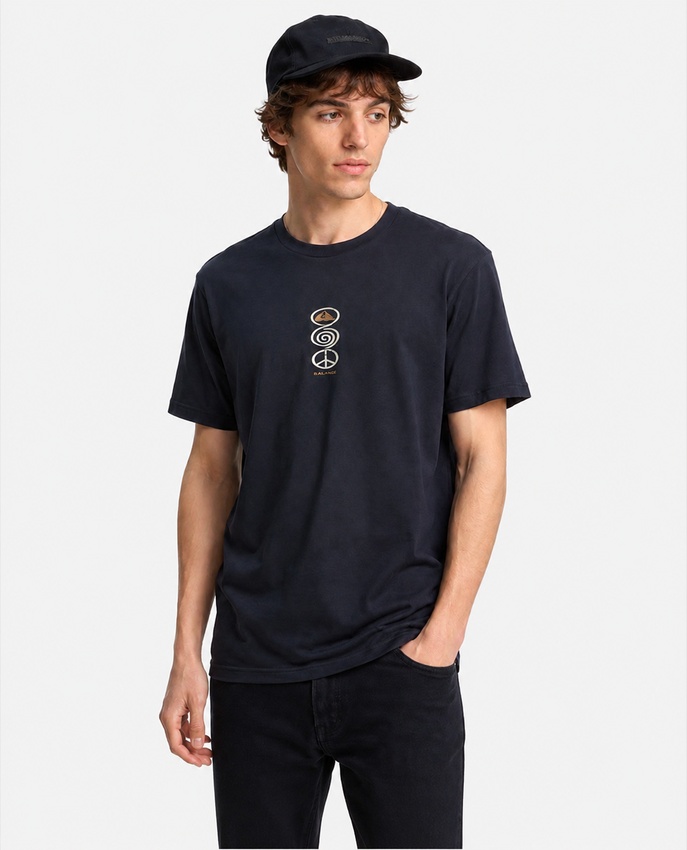 Maglietta Harmony Spiral Quiksilver blue da uomo con maniche corte e stampa serigrafica fronte e retro