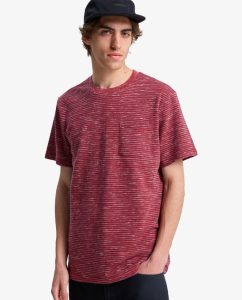 Maglietta Lopaz Striped Pocket Quiksilver rossa da uomo a righe sottili con tasca sul petto