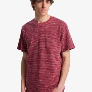 Maglietta Lopaz Striped Pocket Quiksilver rossa da uomo a righe sottili con tasca sul petto