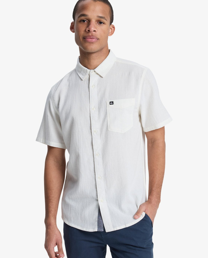 Camicia Time Box Quiksilver bianca da uomo a maniche corte con bottoni e tasca sul petto