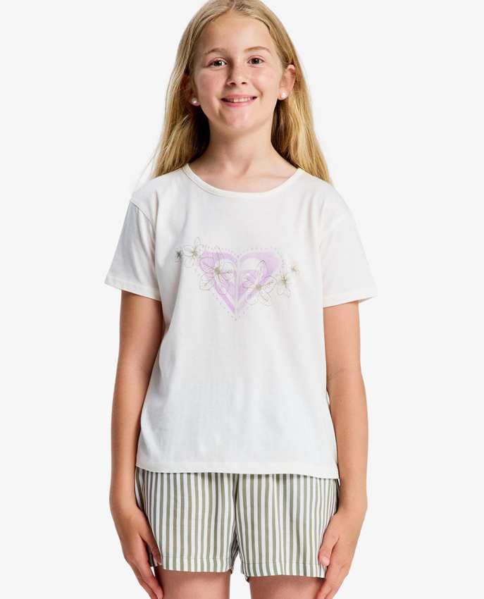 T-shirt Lilyregular Night Roxy da ragazza con girocollo e serigrafia frontale.