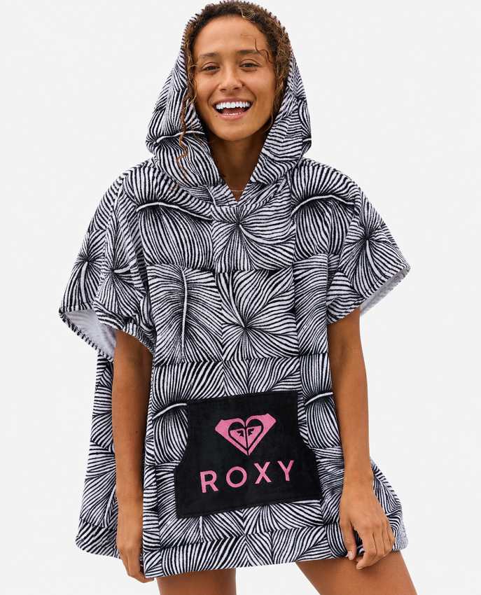 Poncho Pro Surf Roxy da donna con cappuccio, tasca marsupio e logo ricamato.