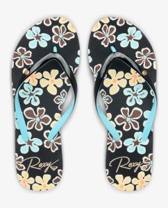 Infradito Portofino Roxy brown/blue da donna con cinturini in TR e plantare con grafica Roxy.