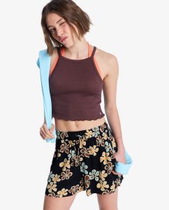 Shorts Lekeitio Break Flowers Roxy da donna con vita elasticizzata, coulisse, tasche e stampa all-over.
