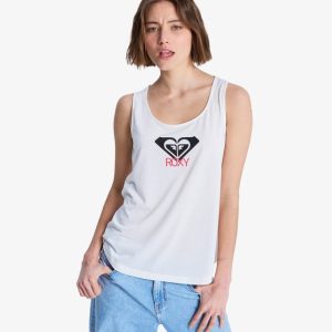 Canotta Surfclassic Roxy da donna con collo a barchetta e serigrafia frontale.