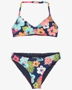 Bikini Morning Flower Set Roxy da ragazza con fantasia a fiori e top con spalline regolabili.