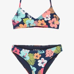 Bikini Morning Flower Set Roxy da ragazza con fantasia a fiori e top con spalline regolabili.