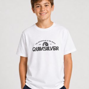 Maglietta Ev Corpo Classic Quiksilver da ragazzo con serigrafia sul petto e girocollo.