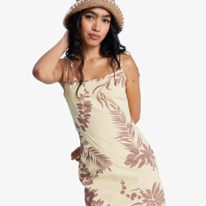 Vestito New Nostalgia Printed Roxy da donna giallo con stampa all-over e spalline con lacci.